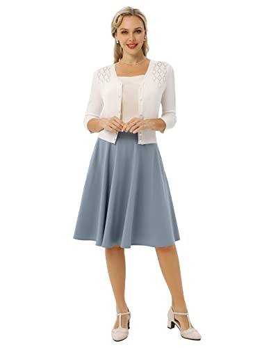 Belle Poque Women's V-Neck 3/4 Sleeve Cropped Knitting Cardigans Sweater Coat Lightwight White Shrug Bolero White M #TOP3