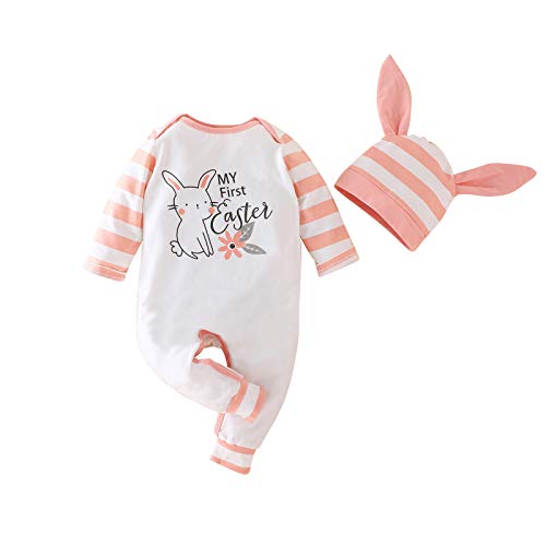 Easter Outfits for Unisex Baby Cotton Coveralls One-Piece Cotton Romper Infant Jumpsuit with Bunny Hat (0-6 Months, Pink)