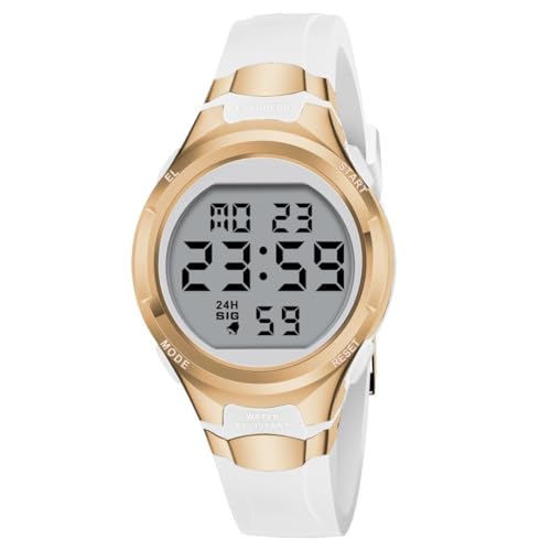 Timever Damklocka med silikonband, digital klocka med väckarklocka, stoppur, datum, ljus