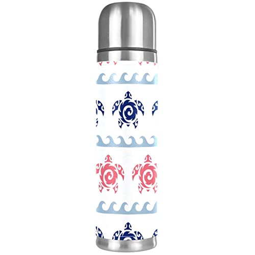 Stainless Steel Leather Vacuum Insulated Mug Abstract Turtle Thermos Water Bottle For Hot And Cold Drinks Kids Adults 16 Oz #TOP19
