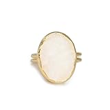 Dazzle Appeal Natural Agate Geode Quartz Oval Crystal Druzy Gold Ring for Women Men Statement Ring Collet Stone Size Approximately 15 * 20mm (White)