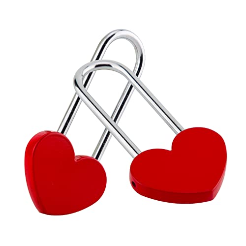 VeYocilk 2PCS 3.5" 50mm Love Lock Heart Padlock,Red Single Heart Wish Lock for Lovers Wedding,Valentines,Anniversary,Travel(NO Key)