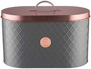 Beautiful Durable - Bread Bin -Container for Kitchen Counter with Copper Lid - High-Capacity - Smooth and Attractive Finish - Decorative Jar Grey/Copper, 34 x 18.5 x 20 cm
