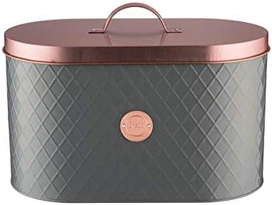 Beautiful Durable - Bread Bin -Container for Kitchen Counter with Copper Lid - High-Capacity - Smooth and Attractive Finish - Decorative Jar Grey/Copper, 34 x 18.5 x 20 cm