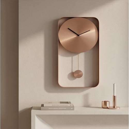 Image of The Artment your artistic apartment Rose Gold Mono Clock Modern Minimalist Wall Mounted Pendulum Clock, Brushed Metal Finish, Sculptural Luxury Decor for Living Room, Bedroom, Home & Office Interiors
