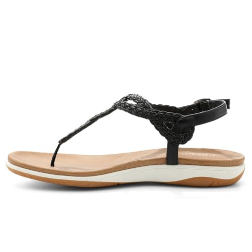 Image of UBFEN Womens Flat Sandals Dress Braided T-Strap Thong Sandals with Arch Support Comfortable for Walking
