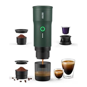 Portable Electric Espresso Machine, Ground Coffee & Capsule, Self-Heating, 20 Bar 12V Mini Car Travel Coffee Maker with 9000mAh Battery-Ideal for Camping, RV, Hiking, Office