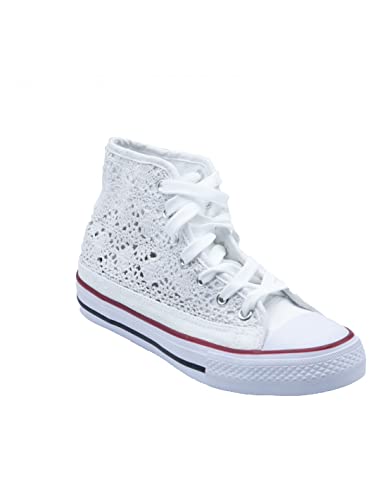 Baskets montantes blanches en dentelle brodée - Sneakers femme respirantes et légères