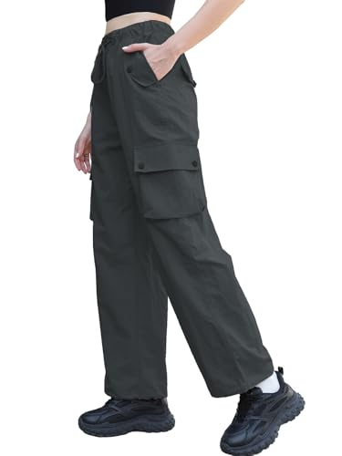 Image of Cromoncent Cargo Pants Girls & Women Parachute Pants Y2K Baggy Rave Clothes Waterproof with Pockets, 6 Years - 3XL