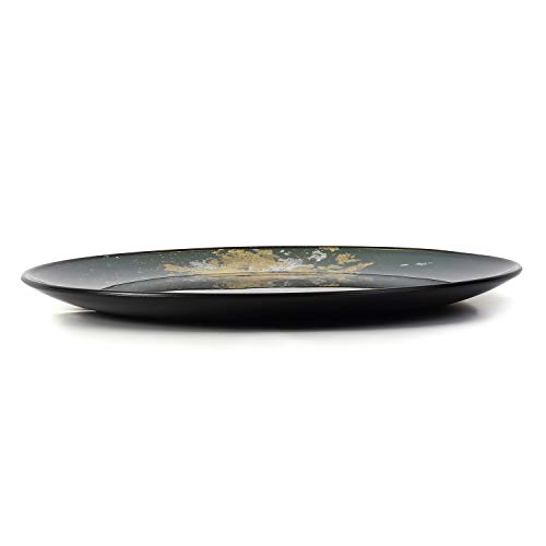 Syosaku Japanese Urushi Glass Flat Dinner Plate Φ11-inch Majestic Green with Gold Leaf, Dishwasher Safe, Flat Dinner 11-inch (28cm) - Image 4