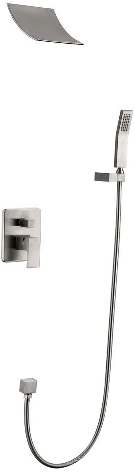 Ensemble de douche laiton brossé avec flexible, mitigeur et pommeau effet pluie