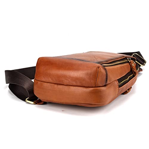 Hebetag Leather Sling Bag Crossbody Backpack For Men Women Outdoor Travel Camping Hiking Shoulder Chest Day Pouch Casual Vintage Sling Daypack Yellow Brown #TOP4