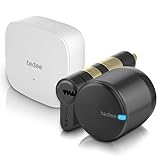 tedee GO2 Alu - Serratura intelligente con WiFi e Bluetooth, kit elettronico con cilindro Exxo Smart 31-62/31-62 mm e Bridge, per accesso remoto e sblocco automatico, compatibile con Alexa e Google