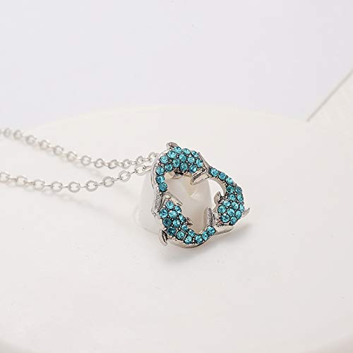 JENPECH Colar com pingente de strass corrente de clavícula, lindo colar com pingente de golfinho com