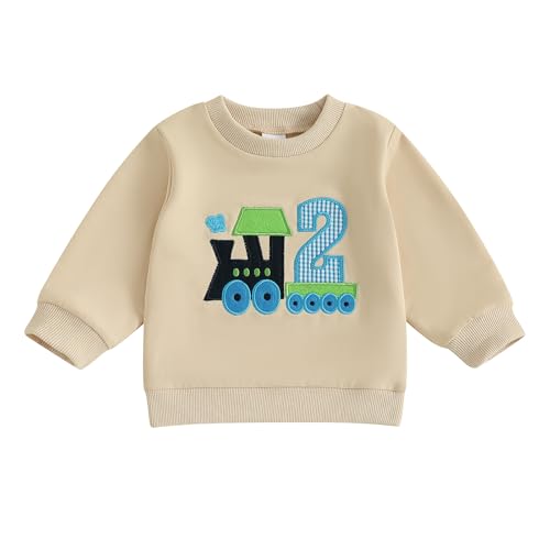 Geagodelia Felpa per bambino per il 2° compleanno, a maniche lunghe, girocollo, con numero di treno, ricamo, maglia pullover per tutti i giorni, abiti per il secondo compleanno per bambino, Blu, 2-3