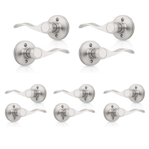 KNOBWELL 5 Pair of Dummy Door Handles Brushed Nickel Interior Closet Door Knobs French Door Handles(Left Handed+Right Handed)