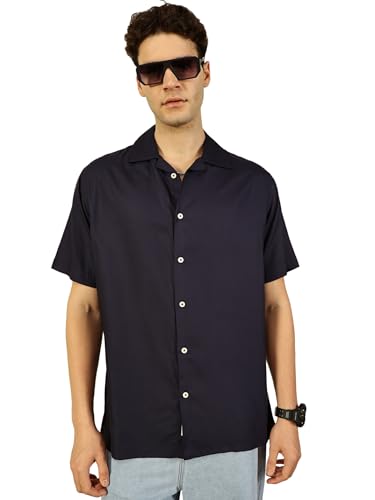 Image of Thomas Scott Men Half Sleeves Camp Collar Oversize Fit Solid Casual Shirt