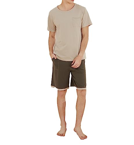 Pyjama Homme d'Été pour Vêtements de Détente : Shorts de Nuit en Coton Doux à Col Rond
