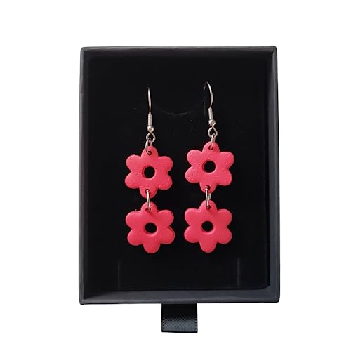 Sandra Complements | Pendientes de Flores color Coral para mujer | Pendientes Largos Verano de Acero Inoxidable | Regalo original para Mujer, San Valentín, Día de la Madre, Navidad