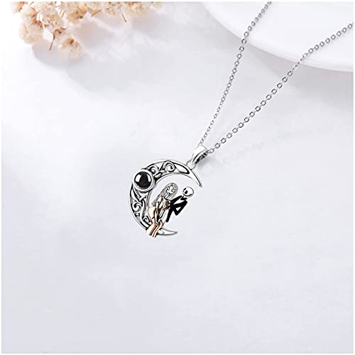 Onefinity Jack And Sally Jewelry Nightmare Sterling Silver 100 Languages I Love You Pendant Necklace Moon Before Christmas Birthday Gifts For Women #TOP3