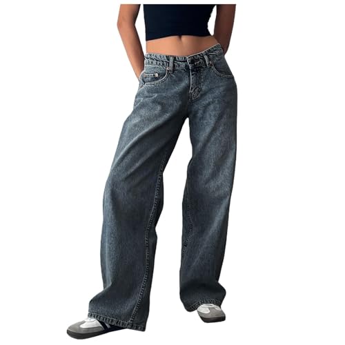 Jean ample jambe large taille haute avec ceinture extensible rétro