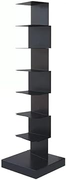 zktoermn Metal Spine Book Tower, 6/8 Tier Floor Type Invisible Bookshelf Corner Suspension Simple Bookcase for Living Room Home Office Study Color Black, Size 35x35x126cm