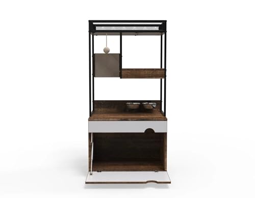 Rustic Brown Wooden Litter Box Enclosure Pet Cabinet with Shelves Hidden Washroom Crate Furniture Large Storage Cat House.
