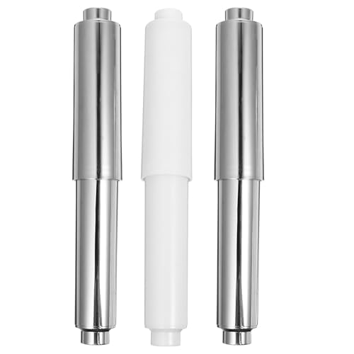 IMIKEYA 3pcs Toilet Paper Holder Set Bathroom Tissue Roll Holder Spring Rod Chrome and White Adjustable Toilet Paper Rack Replacement Roller Tool