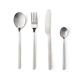 Black Velvet Studio Juego Cubiertos 4 en Acero Inoxidable Color Plata Metal Mate – Pack Set Cubertería Cuchara Tenedor Cuchillo - Estilo de Líneas Rectas – Vintage Moderno Retro Chic Table 20 * 2cm.