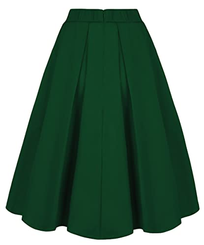 Tandisk A-Line Pleated Vintage Skirts With Pockets For Women Green M #TOP1