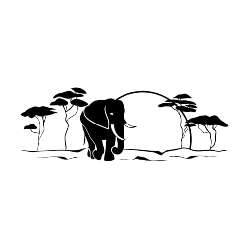 Calcomanías de pared Paisaje africano Animal Elefante Árbol natural 42x117.6cm Embellecimiento de paredes Negro