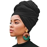 XTREND 1 Piece Stretch Head Wrap Jersey Turban Urban Hairband Scarf Fashion Headband Solid Color Breathable Ultra Soft Extra Long Head Band Tie for Women (Black)