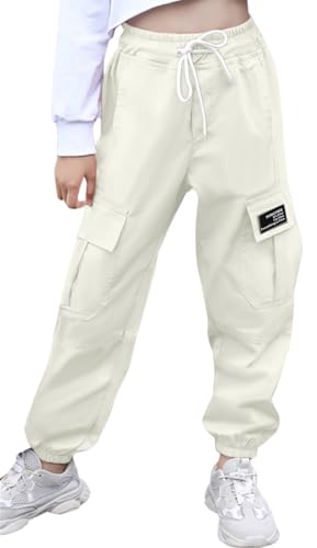 Image of SANGTREE Girls & Womens Cargo Pants Elastic Waist Drawstring Tapered Jogger Pants with Pockets, 6 Years-Women 2XL