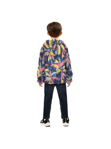 Palm Tree Graffiti Color Girls Fleece Jacket Girls Fall Jacket Boys Coats Zip Up Hoodie Children Sherpa Warm Outerwear 2-10T4