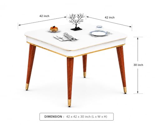 Image of WOODEN SPACE 4 Seater Wooden Dining Table Set | Urban Marble Top Dining Table with Chairs for Dining Room & Kitchen (Modern Frontline Beige) (42 x 42 x 30 inch)