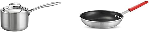 Tramontina Sartén cubierta de acero inoxidable con revestimiento de tres capas, 1.5 cuartos de galón, 80116021DS y 80114535DS de aluminio