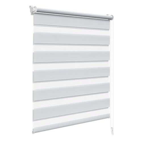WOLTU Doppelrollo Klemmfix ohne Bohren Grau B45 x H150 cm, Duo Rollo lichtdurchlässig Fensterrollo für innen verdunkelnd, Zebrarollo mit Kettenzug - Seitenzugrollo für Fenster und Tür