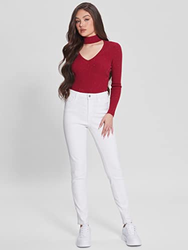 Guess Women's Long Sleeve Micro Sequin Rib Lea Sweater, Fruit Juice Pink Multi, Medium #TOP1