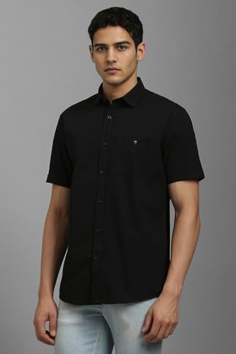 Image of Louis Philippe Men's Slim Fit Premium Textured Fabric Versatile Solid Easy Care, All Season adapability Half Sleeve Cotton Casual Shirt