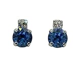 Blue Simulated Sapphire Diamond Crystal Rhodium Plated Stud Earrings for Women