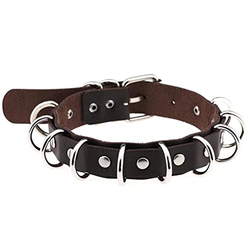 WEITING Multilayers donne ragazze imbracatura Harajuku collane in metallo rotondo goth girocollo collana collo chocker gioielli - marrone scuro