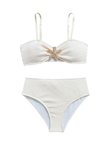 Floerns Girl's Bikini Swimsuit Metal Starfish Textured Spaghetti Strap Bathing Suit