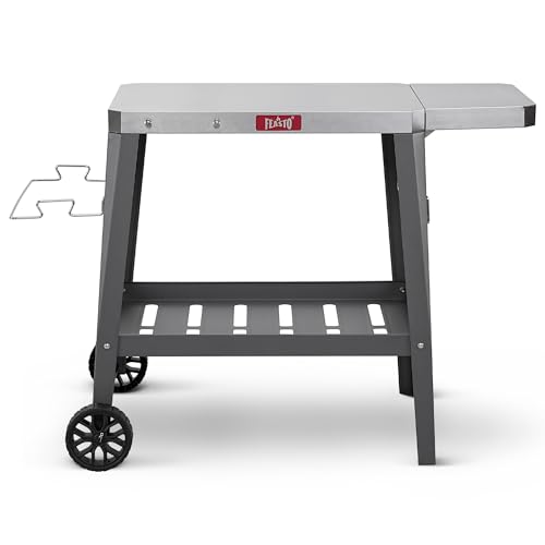 Image of Feasto Outdoor Grill Table, Rolling Pizza Oven Stand, 31 inch x 19 inch, Black | Outdoor Bar Cart with Foldable Extension Table for Compact Pizza Ovens & Griddles, Patio BBQ & Deck Parties