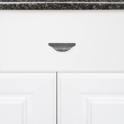 Image of South Main Hardware Modern Finger Cabinet Drawer Pull Handle, 3.07 inch Length (1.26 inch Hole Center), Antique Silver Finish, Mounting Hardware Included, 10-Pack
