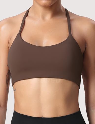 Image of YEOREO Women's Sports Bra Halter Workout Sports Bra Strappy Criss Cross Back Bra Removable Padded Yoga Crop Top