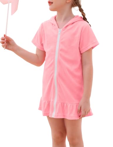 Swim Cover Up Girls Multicolor Short Sleeve Ruffle Bathing Suit Hooded Zip-Up Terry Swimsuit for Toddler Kids