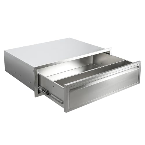 Image of Outdoor Kitchen Drawers 30 inch W x 10 inch H x 23 inch D Stainless Steel Single Drawers with Hidden Handle for BBQ Island, Patio Grill Station & Outdoor Kitchen Cabinets