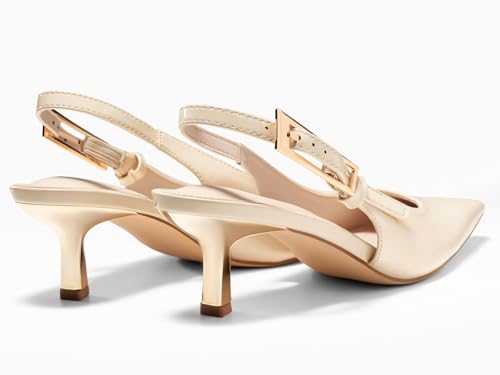 Image of Coutgo Womens Slingback Kitten Heels Closed Pointed Toe Pumps Buckle Strap Wedding Party Dress Shoes