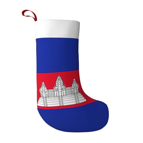 TTIGLHOH Chaussettes de Noël super douces, motif drapeau du Cambodge, chaussettes de Noël imprimées double face pour décoration de famille