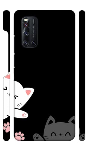 Image of White Grey Kitties Designer Printed Hard Back Cover for Vivo V19 Attractive and Uniquely Crafted Smartphone Case